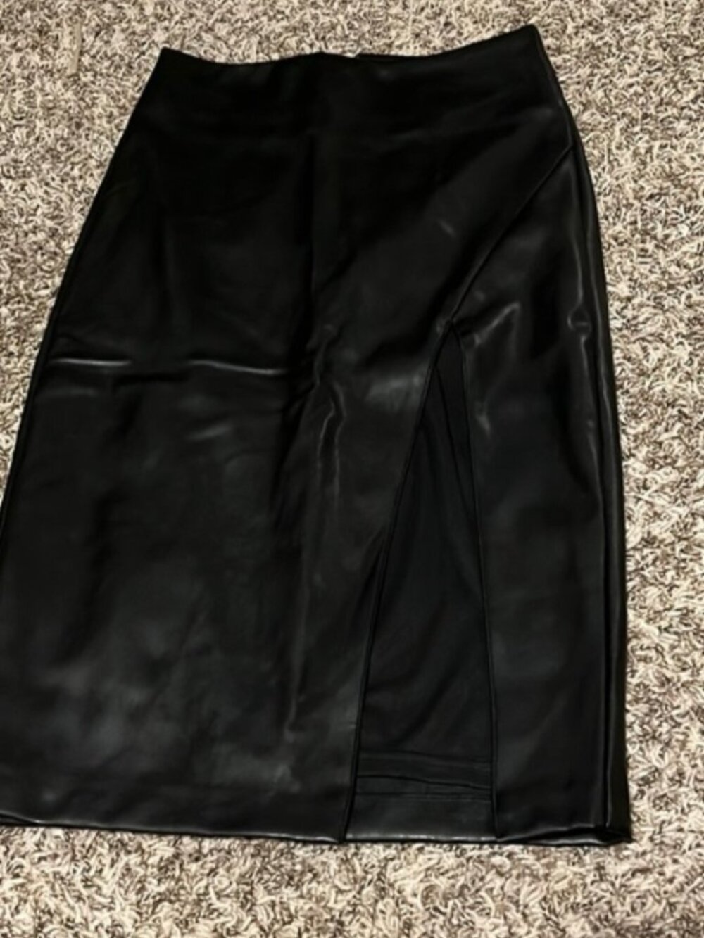 Black Faux Leather Midi Skirt with Side Slit by Forever 21